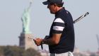 US team golfer Phil Mickelson on the tenth hole during Foursomes play at the 2017 Presidents Cup in Jersey City. Photograph: PA