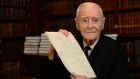 Former taoiseach Liam Cosgrave as he donated his father’s papers to the Royal Irish Academy in 2014. Photograph: Dara Mac Dónaill/The Irish Times