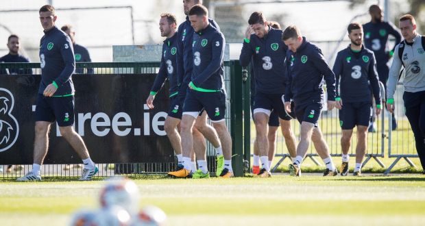Ireland arrive for training on Friday ahead of their crucial double header against Moldova and Wales. Photograph: Ryan Byrne/Inpho