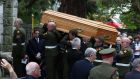 Military Pallbearers carry the coffin into the church at funeral of former taoiseach Liam Cosgrave at Church of the Annunciation, Rathfarnham. Photograph Nick Bradshaw