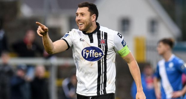Dundalk’s Brian Gartland celebrates scoring his side’s first goal in the SSE Airtricity League Premier Division match against Finn Harps at  Finn Park in Ballybofey. Photograph: Ciarán Culligan/Inpho