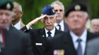 Noel Murphy salutes during the National Anthem at the the State ceremony to commeorate the centenary of the Battle of The Somme in The National War Memorial Gardens in Islandbridge, Dublin in 2016. Photograph: Aidan Crawley