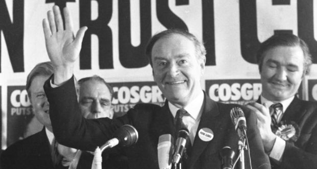 Fine Gael rally: Liam Cosgrave at the Mansion House in Dublin in 1973. Photograph: Tom Lawlor