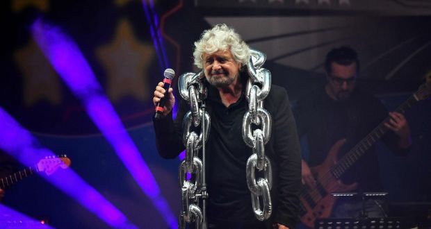5-Star Movement founder Beppe Grillo  addresses the party’s congress last month in Rimini. Photograph: Alberto Pizzoli/AFP/Getty Images