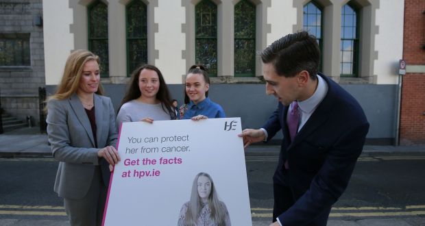 Participants in the HPV Campaign  with Minister for Health Simon Harris TD. Photograph: Nick Bradshaw