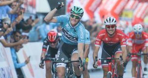 Thumbnail Credit (velonews.com) Photo: Artur Widak/Getty Images: Sam Bennett from the BoraHansgrohe team in the turquoise leaders jersey sprints to win the second stage of the Presidential Cycling Tour of Turkey 2017. Photo: Artur Widak/Getty Images