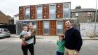 Shipping Container House: Gordon and Maggie Kelley with their children Gordie (7) and Penny Bell (eight months), at their house built from shipping containers at Ringsend , Dublin. Photograph: Eric Luke/The Irish Times