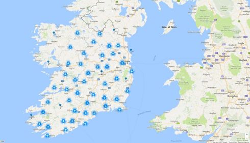 ESB Networks map showing clusters of power outages mid-afternoon on Monday due to storm damage from Ophelia.  By mid afternoon some 360,000 customers were without power. 
