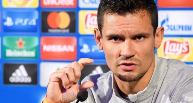 Liverpool  defender Dejan Lovren at a press conference ahead of his side’s   Champions League match against NK Maribor. Photograph: Jure Makovec/AFP/Getty Images