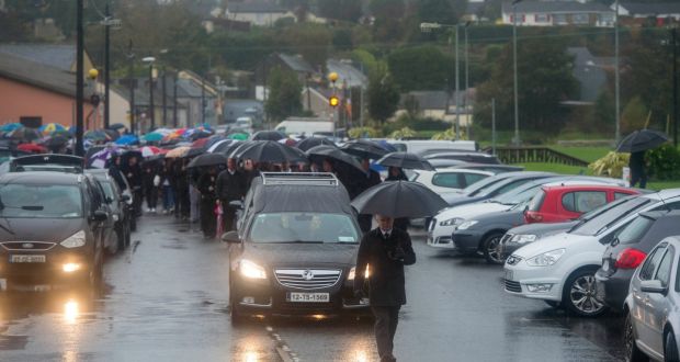 Funeral of Michael Pyke in Ardfinnan, Co Tipperary, on Thursday: his father,  three brothers, seven sisters and partner were among the mourners to gather at the Church of the Holy Family to bid farewell. Photograph:  Michael Mac Sweeney/Provision