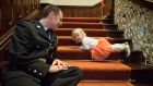 Garda Alan Hayes, who along with colleagues was awarded a bronze medal and certificate of bravery, pictured with his daughter Aibhlinn. Photograph: Barry Cronin