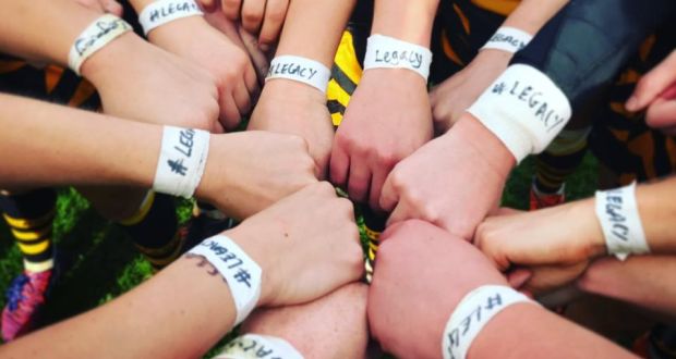 Players from Wasps Ladies show their support for the #Legacy? campaign on Saturday. Photograph: @Waspsladies