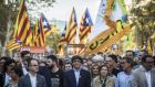 Carles Puigdemont, Catalonia’s president, participates in a demonstration on Saturday against the Spanish government and the imprisonment of separatist leaders. Photograph: Bloomberg