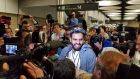 Ibrahim Halawa arrives in Dublin Airport after four years in an Egyptian jail. Photograph: Hajar Akl