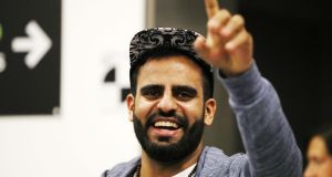 Irishman Ibrahim Halawa arriving back at Dublin Airport after being released from an Egyptian jail following four years behind bars. Photograph: Brian Lawless/PA Wire 