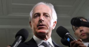 Senator Bob Corker, a Republican from Tennessee, speaks to members of the media on Capitol Hill in Washington, DC, US.  Photograph: Olivier Douliery/Bloomberg