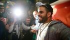 Ibrahim Halawa: the freed Irishman with media at Dublin Airport after spending four years in an Egyptian prison. Photograph: Nick Bradshaw