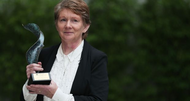 Catherine Corless after receiving the Bar of Ireland’s Human Rights Award in recognition of her work in relation to the Tuam mother and baby homes. Photograph: Brian Lawless/PA 