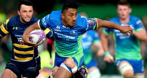 Connacht’s newly-qualified Bundee Aki is set to battle with Ulster’s Stuart McCloskey to partner Robbie Henshaw in the centre. Photograph: James Crombie/Inpho