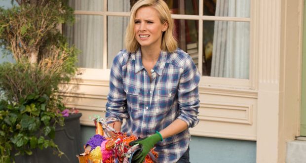 Kristen Bell  as Eleanor Shellstrop in The Good Place: her character is a narcissistic, shrimp-loving and boozy mé féiner