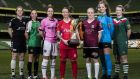 At the  launch of the national women’s soccer  league    in March were  Ciara Delany (Kilkenny United), Louise Corrigan (Peamount United), Kylie Murphy (Wexford Youths), Pearl Slattery (Shelbourne), Meabh de Burca (Galway), Emily Cahill (UCD Waves) and Saoirse Noonan (Cork City). Photograph: Tommy Dickson/Inpho