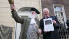 Drogheda City Status: town crier Sean Callan and Dr Brian Hughes with his report about the Louth town’s future. Photograph: Gareth Chaney/Collins