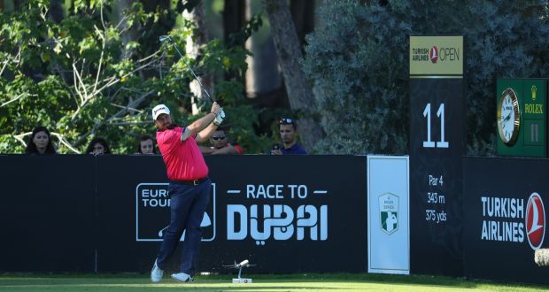 Shane Lowry of Ireland tees off on the 11th hole during the second round of the Turkish Airlines Open at the Regnum Carya Golf & Spa Resort in Antalya, Turkey. Photo: Warren Little/Getty Images