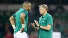 Ireland head coach Joe Schmidt and  Simon Zebo. “He’s moved to the periphery. But he’s still there . . .,” the Irish coach said this week with regard to Zebo’s situation with the Ireland squad. Photograph: Dan Sheridan/Inpho
