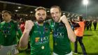 Cork City’s Greg Bolger and Karl Sheppard celebrate winning the league. Photo: Inpho
