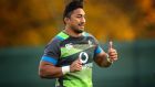 Bundee Aki at the Ireland rugby squad training centre at Carton House, Co Kildare. Photograph: Billy Stickland/Inpho