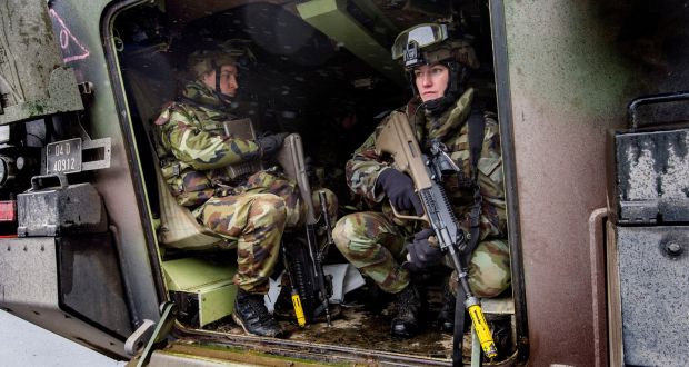 Irish Defence Forces in a mowag tank during an exercise in the Glen of Imall: Irish involvement in Pesco is a significant means of enhancing our Defence Forces’ capabilities. Photograph: Brenda Fitzsimons