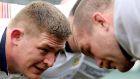 Tadhg Furlong and Jack McGrath face of during a Lions training session. Photo: Dan Sheridan/Inpho 