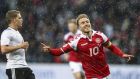Christian Eriksen  celebrates after scoring in a friendly against Germany  in Brondby, Denmark, on June 6th, 2017. Photograph:  Getty Images