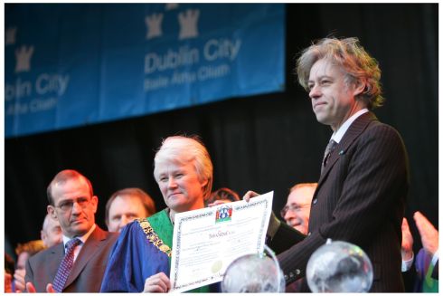 Bob Geldof at the Mansion House in Dublin in 2006 when the Lord Mayor Cllr.Catherine Byrne conferred the Honorary Freedom of Dublin on Ronnie Delaney and Geldof. This honour had previously been conferred on 72 persons since 1876.  Photograph: Bryan O'Brien / The Irish Times

