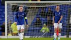 Everton’s Wayne Rooney and Michael Keane look dejected at the final whistle of their Europa League clash with Atalanta. Photo: Andrew Yates/Reuters