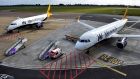 Two grounded Monarch aircraft after the airline ceased trading, October 2nd, 2017. Photograph: Reuters/Mary Turner