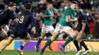 Ireland’s Jacob Stockdale runs in his second try in Saturday’s Guinness Series Test match against Argentina at the  Aviva Stadium in Dublin. Photograph: Dan Sheridan/Inpho 