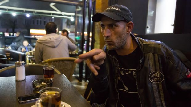 Sinjar, a Syrian who tried to return to Isis-held Deir ez-Zor to rescue his children, was turned back by the Free Syrian Army. We met him on “Arab Street” in Berlin. Photograph: Sally Hayden.