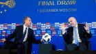 Russia’s deputy prime minister Vitaly Mutko, who is also heading up the World Cup organising committee, pictured with Fifa president  Gianni Infantino during last week’s draw in Moscow. Photograph:  Sergei Chirikov/EPA