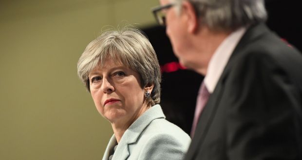Theresa May and Jean-Claude Juncker address a press conference at the European Commission in Brussels on December 8th, 2017. Photograph: Emmanuel Dunand/AFP/Getty Images