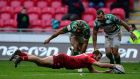 Paul Asquith of Scarlets scores his side’s fifth and winning try during the  Champions Cup match against  Benetton Rugby at Parc y Scarlets. Photograph: Harry Trump/Getty Images