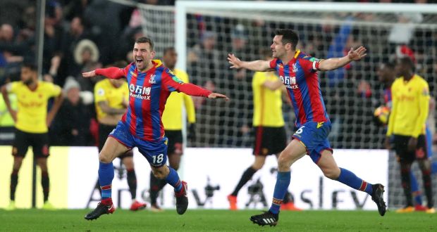 James McArthur of Crystal Palace celebrates after scoring the winner in their Premier League clash with Watford. Photo: Dan Istitene/Getty Images