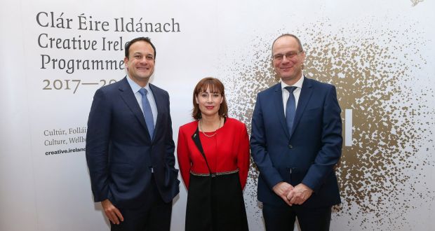 The Taoiseach Leo Varadkar, Minster for Culture Josepha Madigan, and Tibor Navracsics, EU Commissioner for Education, Culture Youth and Sport at the inaugural Creative Ireland Forum in Dublin Castle. Photograph: Maxwell