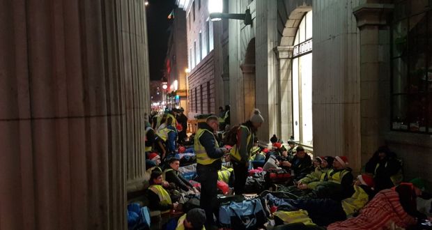 GAA players sleeping-out at the GPO in Dublin on Saturday night. Photograph: Ruairí McKiernan Twitter account 