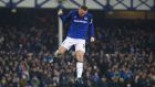 Wayne Rooney of Everton celebrates as he scores their third goal from the penalty spot during the Premier League win over Swansea City. Photo: Clive Brunskill/Getty Images