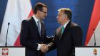 Polish prime minister Mateusz Morawiecki and his Hungarian counterpart, Viktor Orban. Photograph: Attila Kisbenedek/AFP/Getty Images
