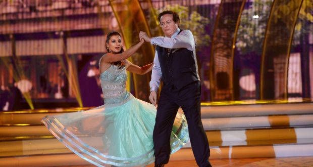 Marty Morrissey with Ksenia Zsikhotska dancing the quickstep. Photograph: Cyril Byrne