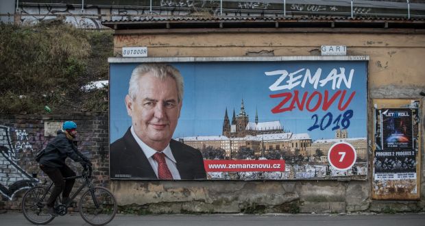 An election poster of Czech president Miloš Zeman. Photograph: Martin Divisek/EPA