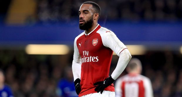 Arsenal’s Alexandre Lacazette during the Carabao Cup semi-final at Stamford Bridge. Photograph: PA