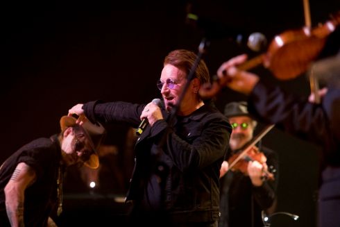 Bono and Johnny Depp: Rainy Night in Soho. Photograph: Tom Honan
